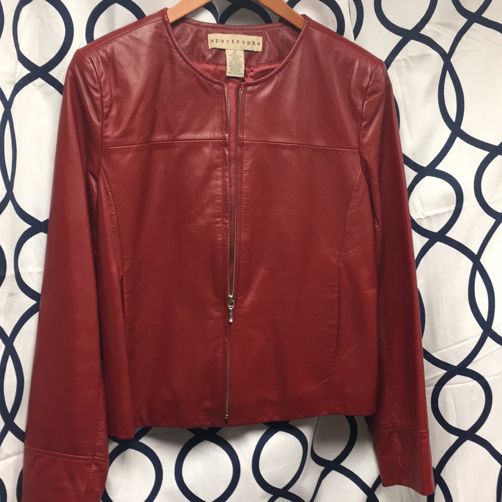 Apostrophe red leather blazer